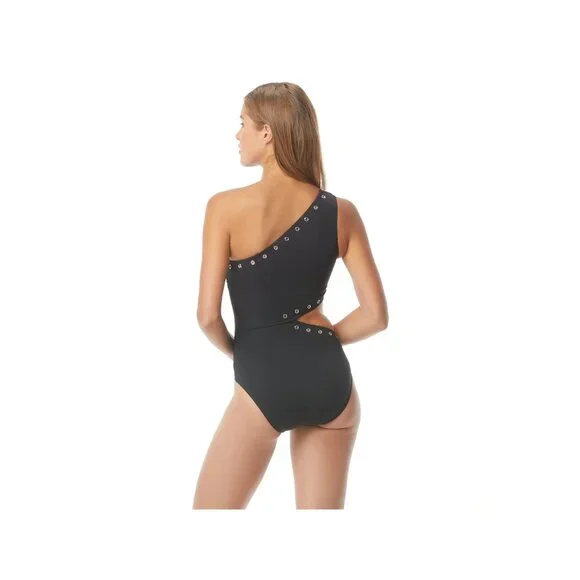 Michael Michael Kors Black Cruise 2020 One Shoulder Side Out Rivets, Sz 12, NWT - Picture 2 of 12